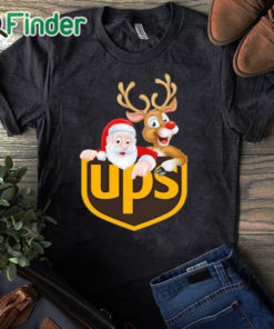 black T shirt Santa Claus and Reindeer UPS Christmas sweater