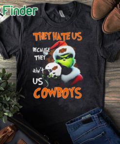 black T shirt Santa Grinch Christmas They Hate Us Because Ain't Us Oklahoma State Cowboys Shirt
