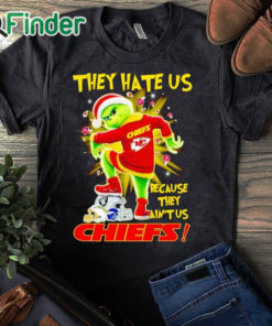 black T shirt Santa Grinch stomp they hate us because they ain't us Kansas City Chiefs shirt