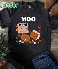 black T shirt Turkey Moo Thanksgiving Shirt