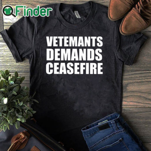 black T shirt Vetements Demands Ceasefire Shirt