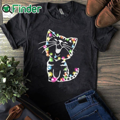 black T shirt Women's Christmas lights cat Print Sweatshirt
