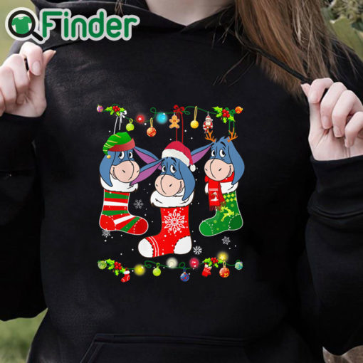 black hoodie Disney Eeyore Christmas Socks Ugly Christmas Shirt