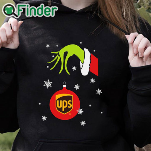 black hoodie Grinch Hand holding Ornament Walgreens Snowflake Christmas Sweater