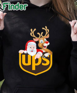 black hoodie Santa Claus and Reindeer UPS Christmas sweater