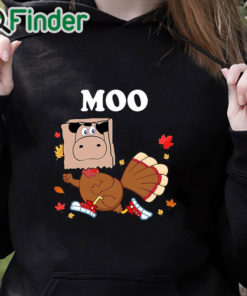 black hoodie Turkey Moo Thanksgiving Shirt