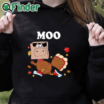 black hoodie Turkey Moo Thanksgiving Shirt