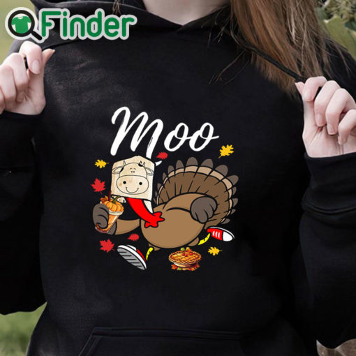 black hoodie Turkey Moo Thanksgiving Sweatshirt