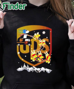 black hoodie UPS Snoopy driving Woodstock sleigh Christmas sweatshirt