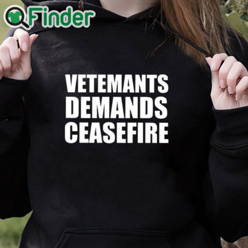 black hoodie Vetements Demands Ceasefire Shirt