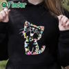 black hoodie Women's Christmas lights cat Print Sweatshirt