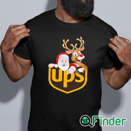 black shirt Santa Claus and Reindeer UPS Christmas sweater