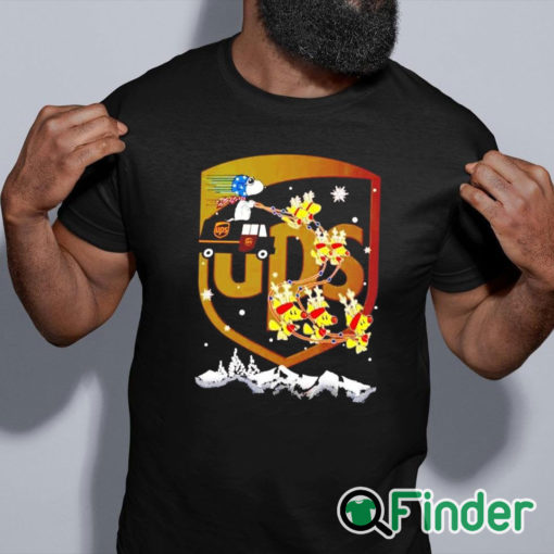 black shirt UPS Snoopy driving Woodstock sleigh Christmas sweatshirt