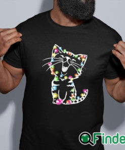 black shirt Women's Christmas lights cat Print Sweatshirt