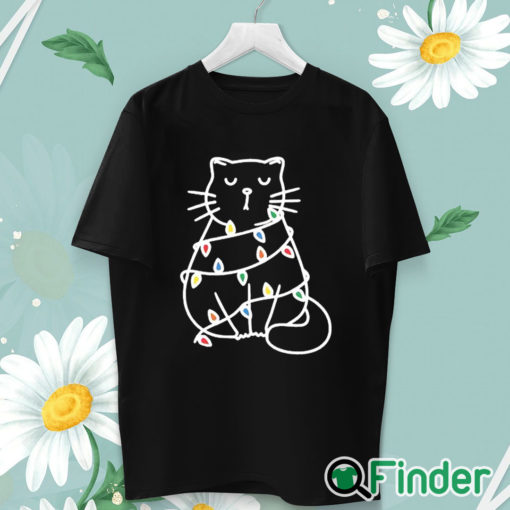 unisex T shirt Black Cat Pushing Christmas Tree Over Cat Christmas shirt