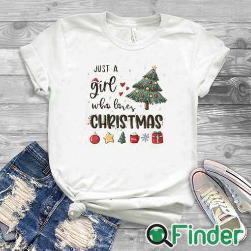 white T shirt Women's Just A Girl Who Loves Christmas Lantern Print Sweatshirt