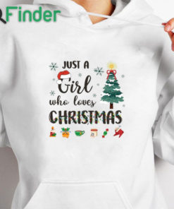 white hoodie Just a Girl Who Loves Christmas Sweatshirt, Christian Christmas Sweatshirt