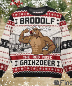 Brodolf The Red Nose Xmas Gainzdeer Gymer Fitness Christmas Ugly Sweater