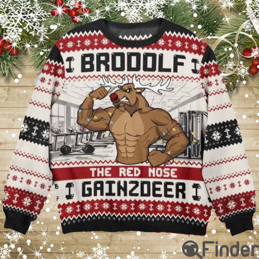 Brodolf The Red Nose Xmas Gainzdeer Gymer Fitness Christmas Ugly Sweater