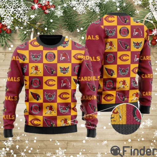 Cardinals Logo Checkered Flannel Design Knitted Ugly Christmas Sweaters