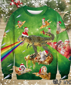 Cat, Pig and Rex Pizza Fest Ugly Christmas Sweatshirt