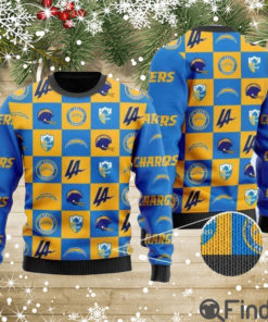 Chargers Logo Checkered Flannel Design Knitted Ugly Christmas Sweater