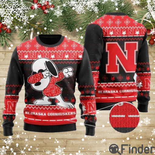 Cornhuskers Snoopy Dabbing Knitted Ugly Christmas Sweater