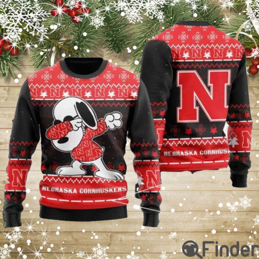 Cornhuskers Snoopy Dabbing Knitted Ugly Christmas Sweaters