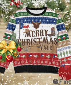 Cowboy Merry Christmas Y’All Texas Nation Christmas Ugly Sweater