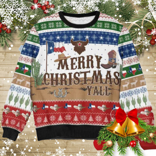 Cowboy Merry Christmas Y’All Texas Nation Christmas Ugly Sweaters