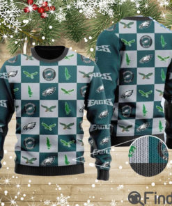 Eagles Logo Checkered Flannel Design Knitted Ugly Christmas Sweater