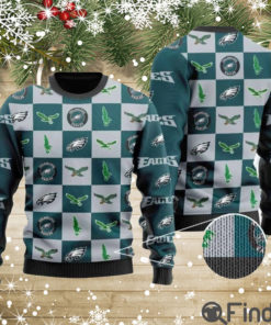 Eagles Logo Checkered Flannel Design Knitted Ugly Christmas Sweaters