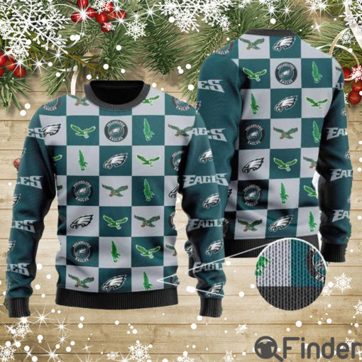 Eagles Logo Checkered Flannel Design Knitted Ugly Christmas Sweaters