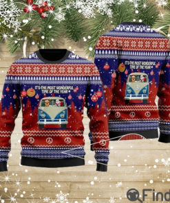 Its The Most Wonderful Time Santa Claus In Hippie Car Ugly Christmas Sweater