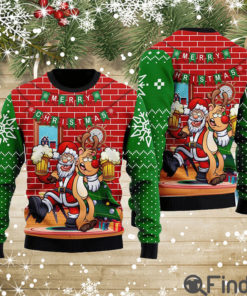 Oktoberfest Funny Santa Drink Beer With Reindeer Ugly Christmas Sweater