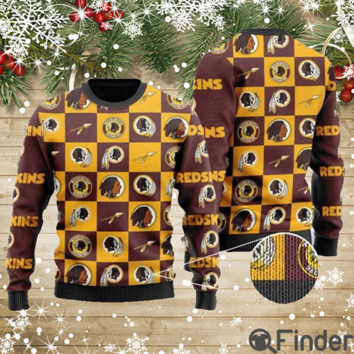 Redskins Logo Checkered Flannel Design Knitted Ugly Christmas Sweater