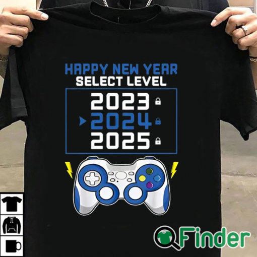 T shirt black Happy New Year 2024 And Gamepad Print Unisex Shirt