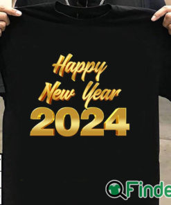 T shirt black Happy New Year 2024 Letter Print Casual Sweatshirt