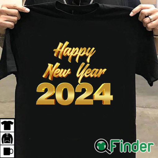 T shirt black Happy New Year 2024 Letter Print Casual Sweatshirt