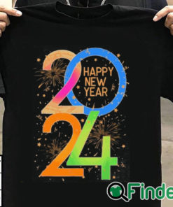 T shirt black Official Happy New Year 2024 Letter Print Casual Shirt