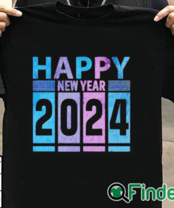 T shirt black Vintage Happy New Year 2024 fun shirt