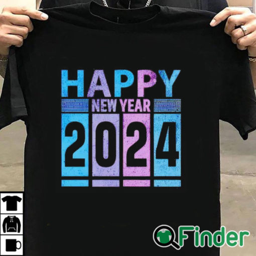 T shirt black Vintage Happy New Year 2024 fun shirt