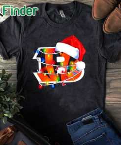 black T shirt Cincinnati Bengals Santa Hat Christmas Lights Sweatshirt