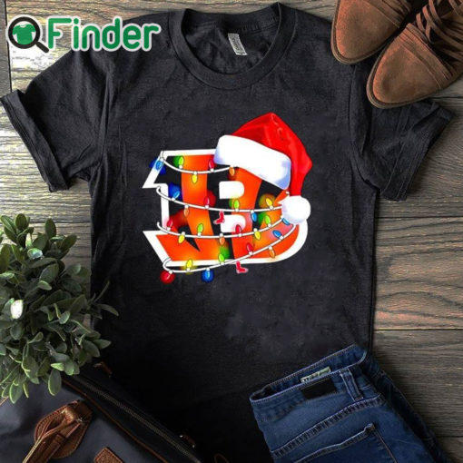 black T shirt Cincinnati Bengals Santa Hat Christmas Lights Sweatshirt