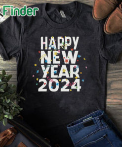 black T shirt HAPPY NEW YEAR 2024 Letter Pattern Print Shirt