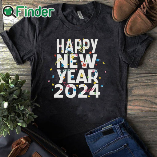 black T shirt HAPPY NEW YEAR 2024 Letter Pattern Print Shirt