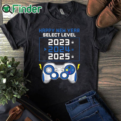 black T shirt Happy New Year 2024 And Gamepad Print Unisex Shirt