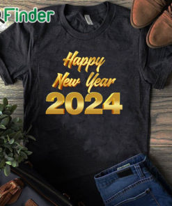 black T shirt Happy New Year 2024 Letter Print Casual Sweatshirt