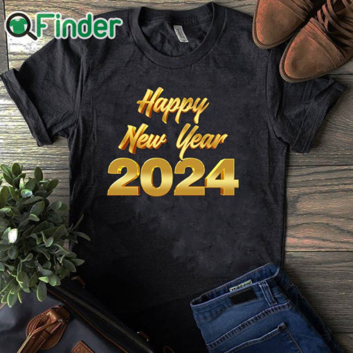 black T shirt Happy New Year 2024 Letter Print Casual Sweatshirt