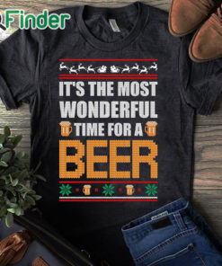 black T shirt It's The Most Wonderful Time For A Beer Funny Ugly Christmas Sweatshirt